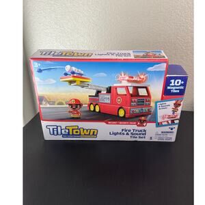 Tile Town Fire Truck Lights Sounds Magnetic Tiles Toy Pretend Building NEW